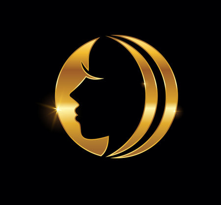 A vector Illustration of Golden Beauty Girl Vector Sign in black background with Gold shine effectのイラスト素材