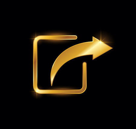 A Vector Illustration of Golden Share Arrow Vector Sign in black background with gold shine effcetのイラスト素材