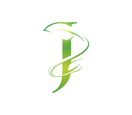 A Vector Illustration of Green Leaf Monogram Initial Letter J on whiteのイラスト素材