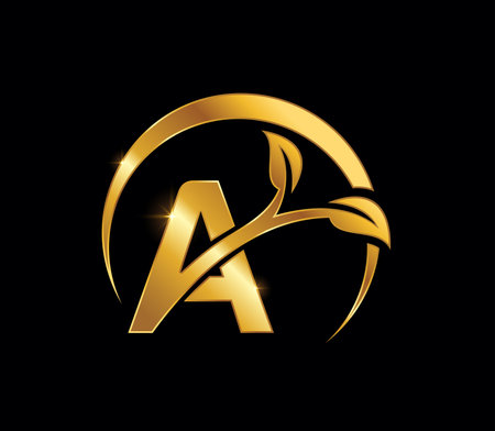 A Vector Illustration of Golden Leaf Monogram Initial Letter Aのイラスト素材