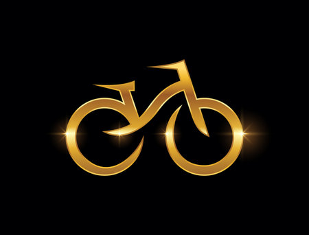 A vector Illustration of Golden Bicycle Logo Sign in black background with gold shine effectのイラスト素材