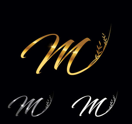 A Vector Set Illustration of Golden Letter M Monogram Initial Signのイラスト素材