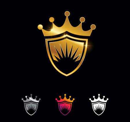 A Vector Illustration set of Golden Spark Shield Signのイラスト素材