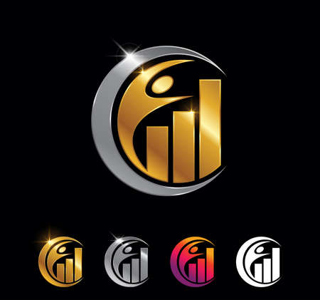A vector set Illustration of Success Growth Bar People Circle Signのイラスト素材