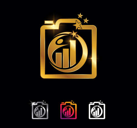 A vector Illustration set of Success Growth Photograph Sign in black background with Gold and Silver Shine Effectのイラスト素材
