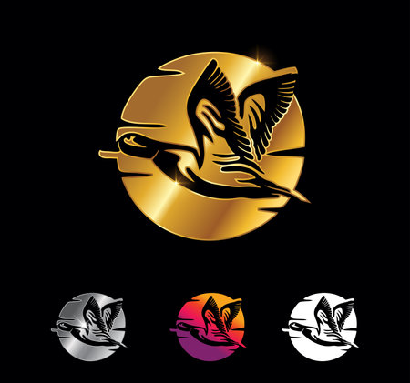 A Vector Illustration set of Golden Moon and Flying Duck Vector Signのイラスト素材