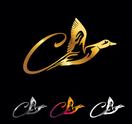 A vector Illustration set of Golden Monogram Duck Initial Letter Cのイラスト素材