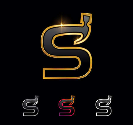 A vector illustration set of Golden Monogram Hammer Letter Sのイラスト素材