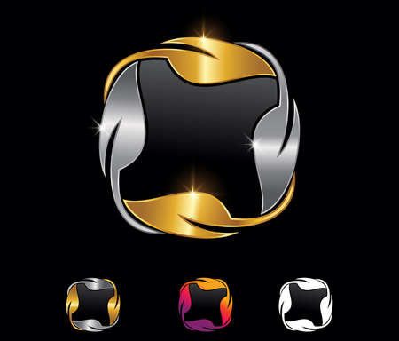 A vector Illustgration set of Golden and Silver Leaf Circle Vector Signのイラスト素材