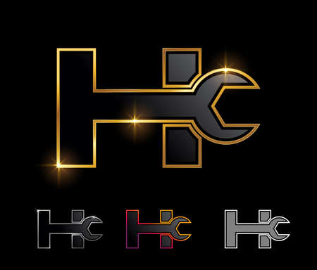A vector Illustration set of Golden Mechanic Monogram  letter Hのイラスト素材