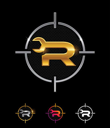 A vector illustrartion set of Golden Mechanic Monogram Letter Rのイラスト素材
