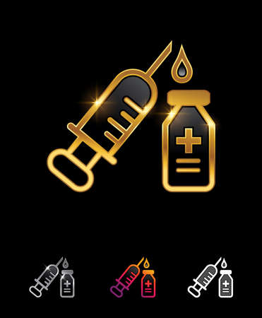 A vector illustration set of Golden Medical Device Syringe Vector Signのイラスト素材