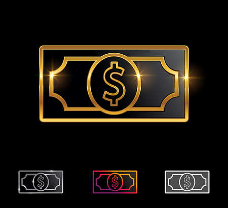 A vector illustration set of Golden Banknote Dollar Money Vector Signのイラスト素材