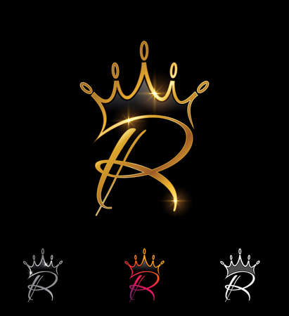 A vector illustration set of Golden Monogram Crown Initial Letter Rのイラスト素材