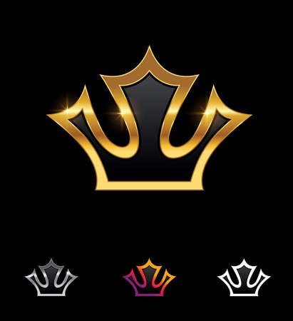 A vector Illustration set of Golden Simple Stylish Crown Vector Sign in black background with gold shine and sprankling effectのイラスト素材