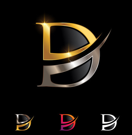 A vector illustration set of Gold and Chrome Monogram Letter Dのイラスト素材