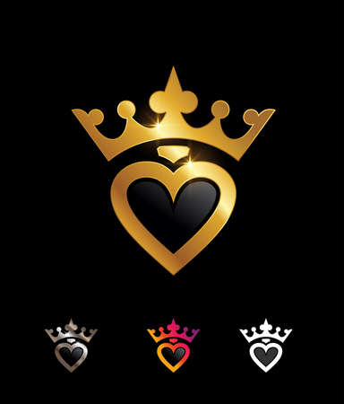 A Vector Illustration set of Golden Heart and Crown Symbol Signのイラスト素材