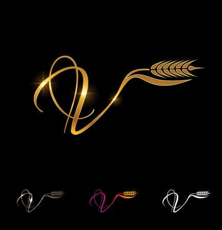 A vector illustration set of Golden Wheat and Grain Monogram Initial Letter Vのイラスト素材