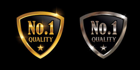 A vector illustration set of Golden and Chrome Number 1 Quality Vector Sign with gold and chrome shine effectのイラスト素材