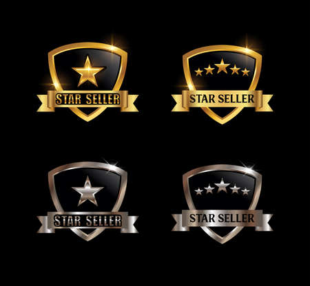 A vector Illustration set of Gold and Chrome Star Seller Vector Signのイラスト素材