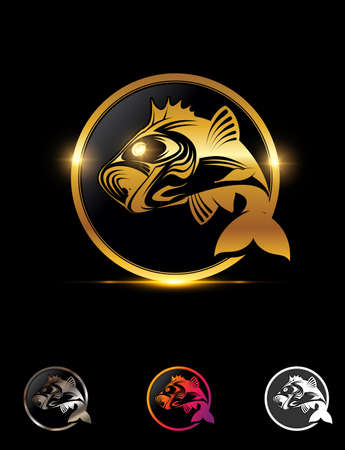 A vector Illustration set of Golden Fishing Circle Logo Signのイラスト素材