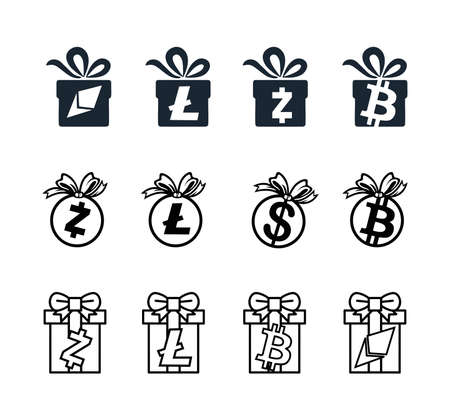 A Vector Illustration set of Cryptocurrency Surprise Gift Box Vector Signのイラスト素材