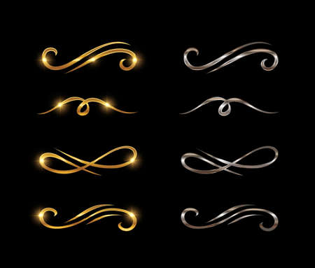 A Vector Illustration set of Golden and Silver Swirl Ornament Vector Signのイラスト素材