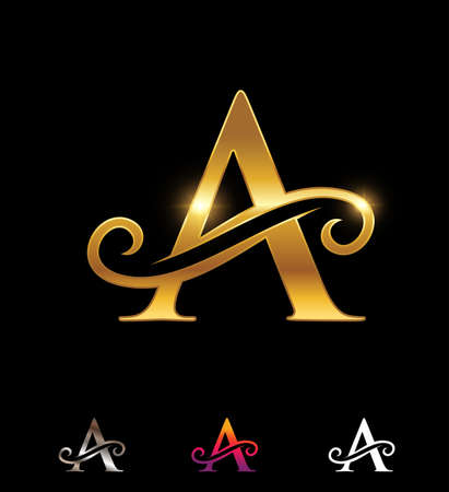A Vector Illustration set of Golden Monogram Logo Cursive Letter Aのイラスト素材