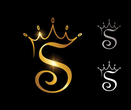 A vector illustration set of Golden Monogram Crown Initial Letter Sのイラスト素材