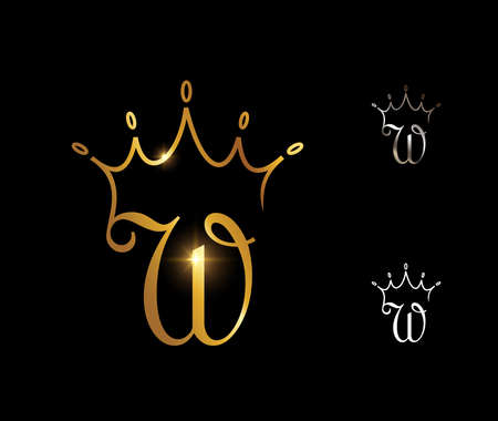 A vector illustration set of Golden Monogram Crown Initial Letter Wのイラスト素材
