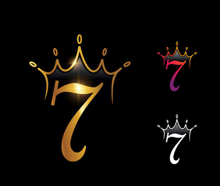 A vector illustration set of Golden Luxury Crown Monogram Number 7のイラスト素材