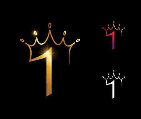 A vector illustration set of Golden Luxury Crown Monogram Number 1のイラスト素材