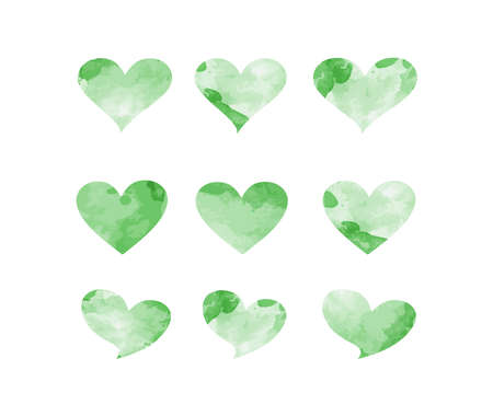 A vector illustration set of Love Heart Shape Water color Style Signのイラスト素材
