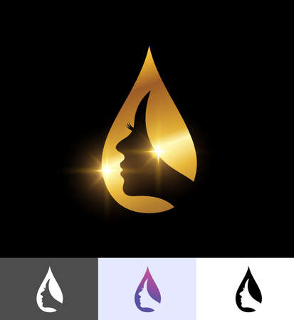 A vector illustration set of Golden Beauty Silhouette Illustration Art in black background with gold shine effectのイラスト素材