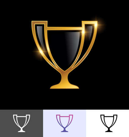 A vector illustration set of Golden Trophy Awards Icon in black background with gold shine effectのイラスト素材