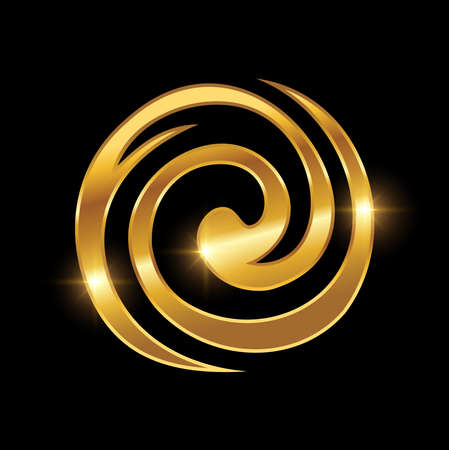 Golden Circle Logo Sign vector Art in black background with gold shine effectのイラスト素材