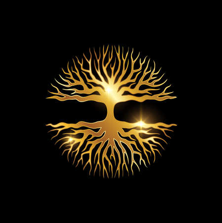 A vector Illustration of Golden Tree Symbol Logo Signのイラスト素材