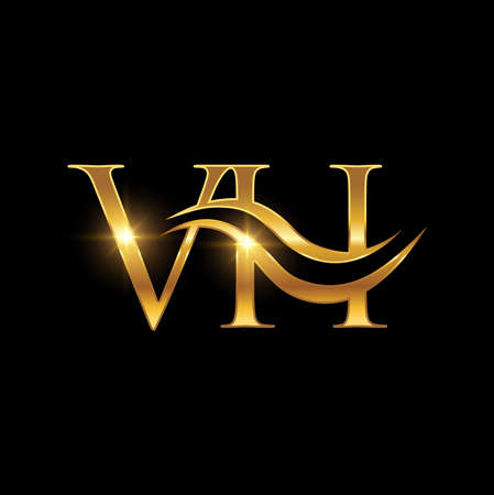 A vector Illustration set of Golden VH Monogram Initial Logo Sign in black background with gold shine effectのイラスト素材