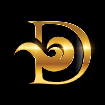 A vector Illustration of Golden Monogram Logo Initial Letter D in black background with gold shine effectのイラスト素材