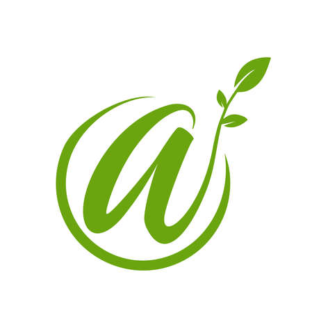 Letter A Natural Green leaf ecology nature element vector, Green ecology logo vector icon illustrationのイラスト素材