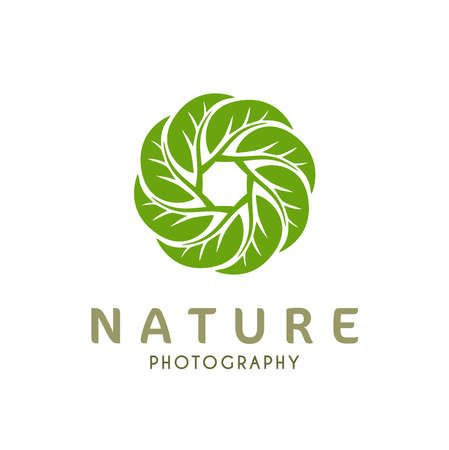 A vector Illustration of green nature ecology photography logo, leaf circle logoのイラスト素材