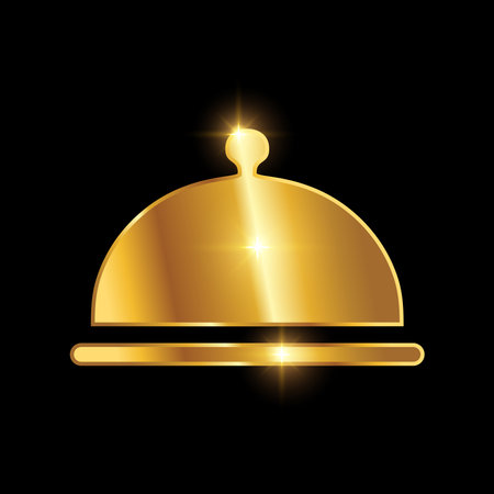 gold food sign vector icon illustration in black background with gold shine effectのイラスト素材