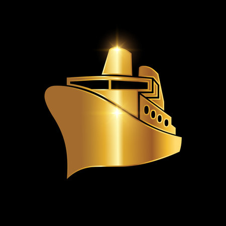 Golden Luxury Ship vector Sign in black background with gold shine effectのイラスト素材