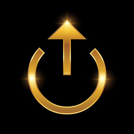 Golden Circle Arrow Vector Sign Illustration in black background with gold shine effectのイラスト素材