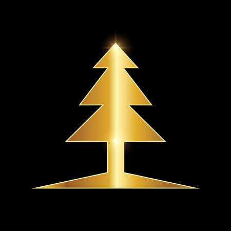 Vector Illustration of Golden Luxury Tree Vector Icon in black background with gold shine effectのイラスト素材