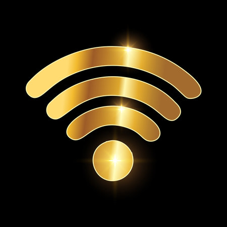 A vector illustration of Golden Internet Network Vector Icon in black background with gold shine effectのイラスト素材