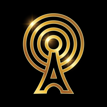 A vector illustration of Golden Internet Network Vector Icon in black background with gold shine effectのイラスト素材