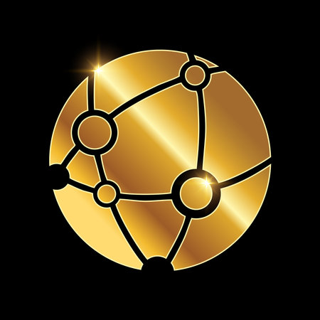 A vector illustration of Golden Internet Network Vector Icon in black background with gold shine effectのイラスト素材