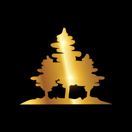 An Isolated vector Illustration of Golden Luxury Tree Vector Icon in black background with gold shine effectのイラスト素材