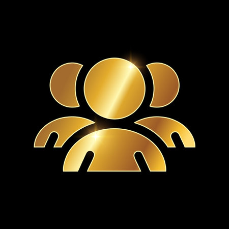 Vector Illustration of Golden silhouette people Vector icon in black background with gold shine effectのイラスト素材